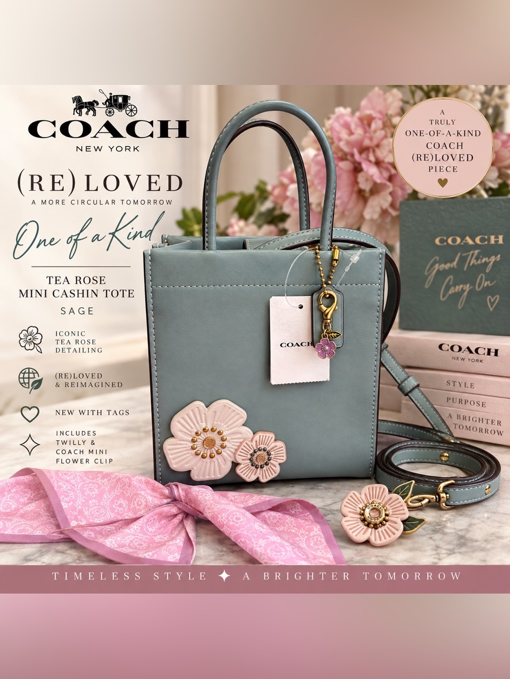 Coach Re(Loved) Tea Rose Mini Cashin Tote Sage NWT One of a Kind NEW